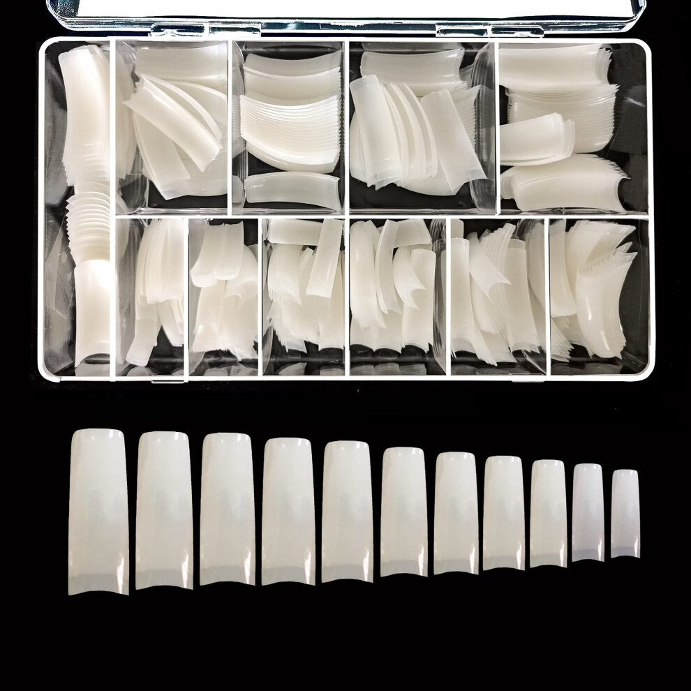 Beyou Vivace Natural Half Moon 550 Acrylic False Fake Gel Nail Tips 11Sizes With Clear Plastic Case For Nail Salon Nail Shop (Natural Half Moon)