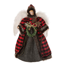 Glitzhome Handgemaakte Ruit Engel Figuriën Kerstboom Ornament 12" H - Rood & Zwart
