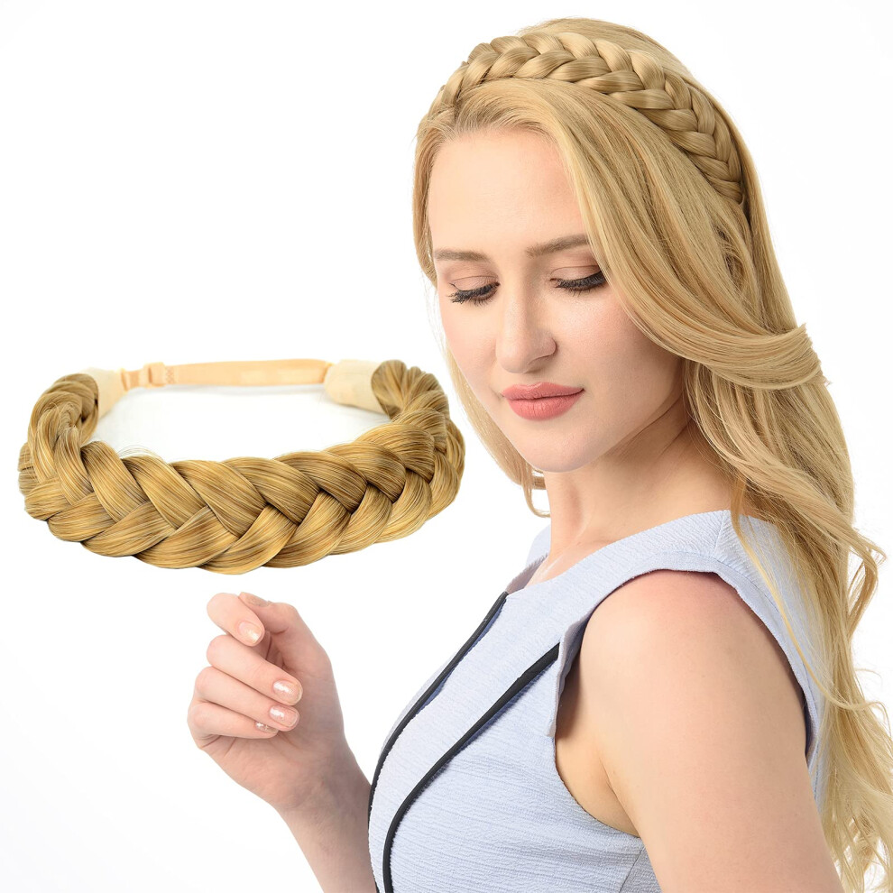 Diguan Huge 2 Strands Thick Synthetic Hair Braided Headband Classic Chunky Plaited Braids Elastic Stretch Hairpiece Women Girl Beauty Accessory 4Oz (