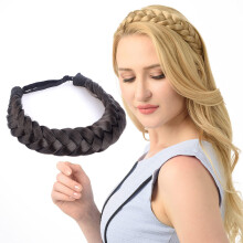 DIGUAN Huge 2 Strands Thick Synthetic Hair Braided Headband Classic Chunky Plaited Braids Elastic Stretch Hairpiece Women Girl Beauty accessory 4oz