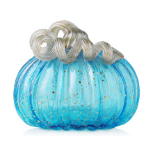 Glitzhome - Mesa de calabaza de cristal soplado a mano con purpurina azul de 5,12 pulgadas para decoraciσn de cosecha de otoρo y Acciσn de Gracias