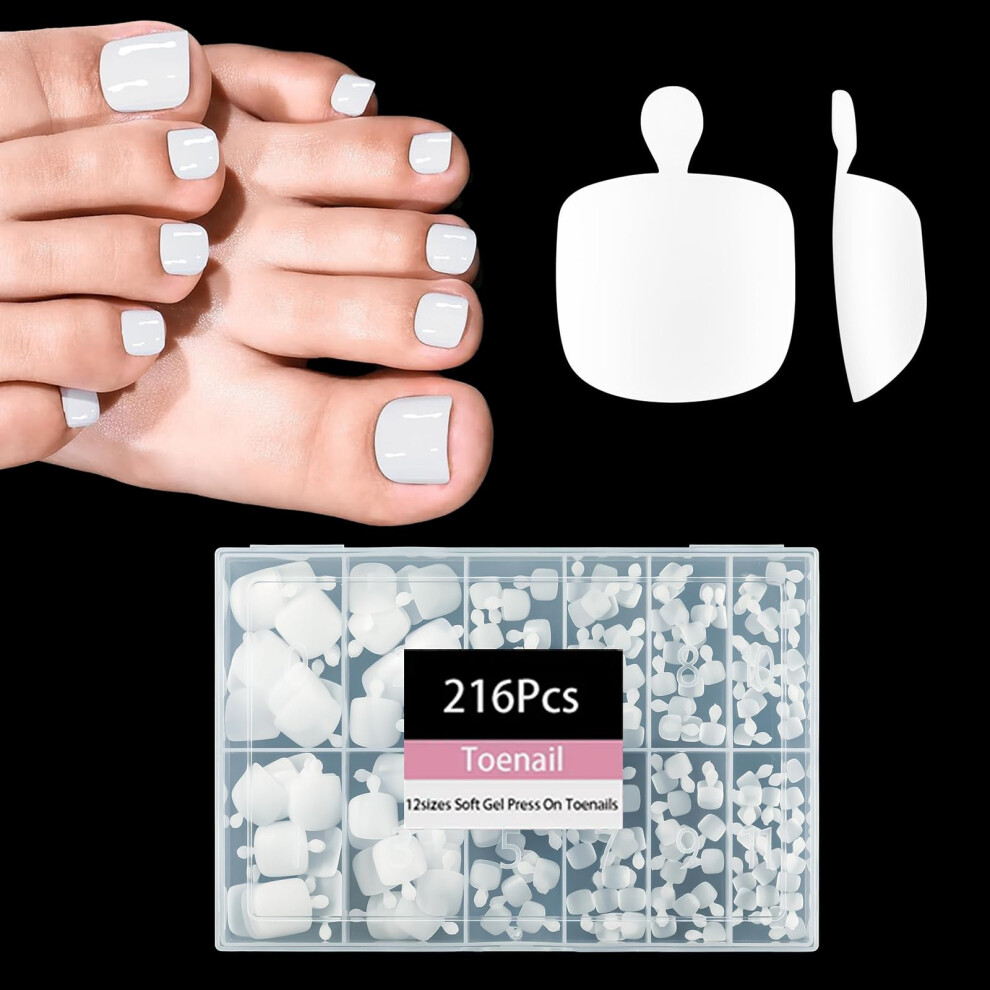 Opkssnails White French Tip Press On Nails French Soft Gel Nail Tips 216Pcs Short Square Press On Toenails For Women Soak Off Acrylic Fake Toe Nail