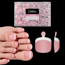 OPkssnails French Tip Press on Toenails Short 216pcs Pink White French Tips Toenail Press Ons Square for Women  Soak Off Acrylic Fake Toenails in