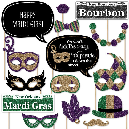 Big Dot of Happiness Mardi Gras - Αξεσουάρ Φωτογράφισης για Πάρτι - 20 Τεμάχια