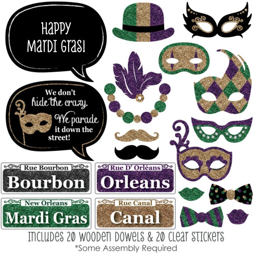 Big Dot of Happiness Mardi Gras - Αξεσουάρ Φωτογράφισης για Πάρτι - 20 Τεμάχια 1