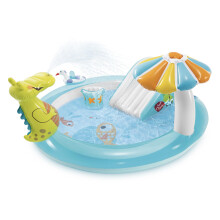 Intex Gator 6.6' x 5.6' x 4"""" Outdoor Inflatable Kiddie Pool Water Play Swim Center