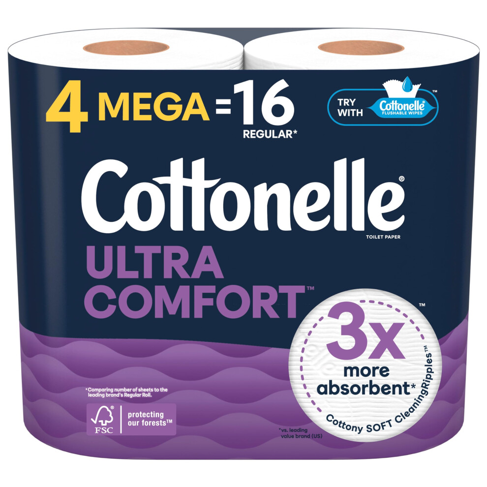 Cottonelle Ultra Comfort Soft Toilet Paper 4 Mega Rolls (4 Mega Rolls = 16 Regular Rolls) 244 Sheets Per Roll