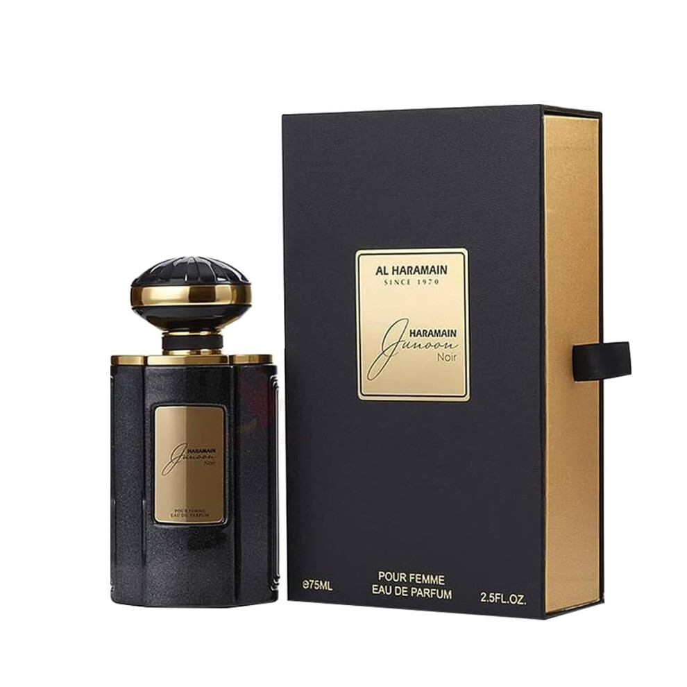 Al Haramain Junoon Noir for Women - Arabian Perfume - Long Lasting Arabic Perfume - Oriental Floral Fragrance - Femme Eau de Parfum - 2.5 oz