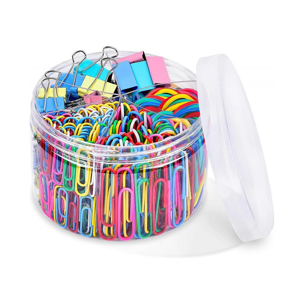 240 pcs Binder Clips Paper Clips,  Colored Office Clips Set with Paper Clamps Paperclips Rubber Bands for Office and School Supplies, Assorted Sizes