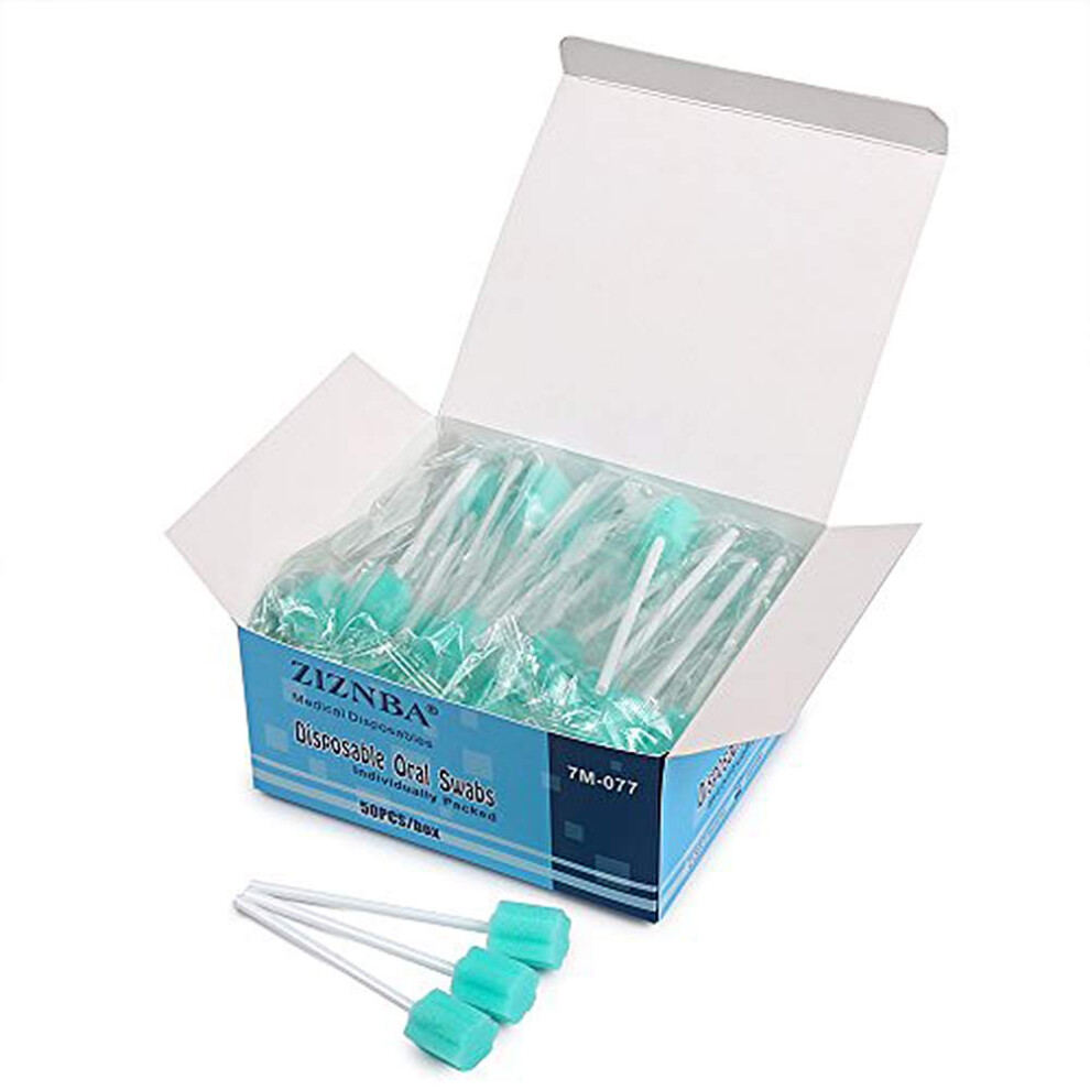 Ziznba Disposable Mouth Swabs Sponge - Unflavored Sterile Oral Swabs Dental Swabsticks For Mouth Cleaning (50Pcs)