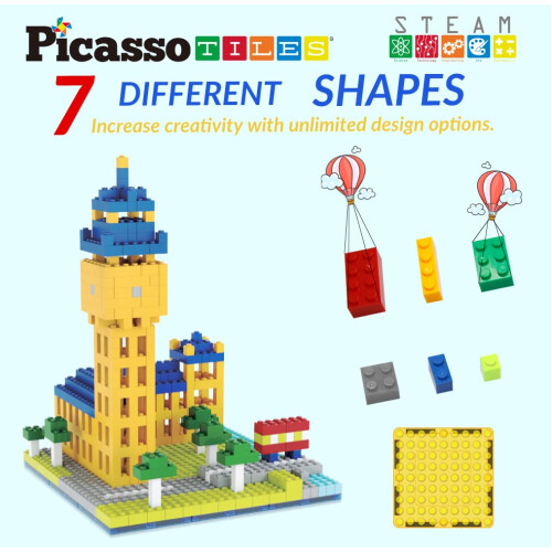 PicassoTiles 512 Τεμ. Μεγαλό Παιχνίδι Μαγνητικές Πλάκες & Συνδυασμός Κτιρίων & Φιγούρες 2
