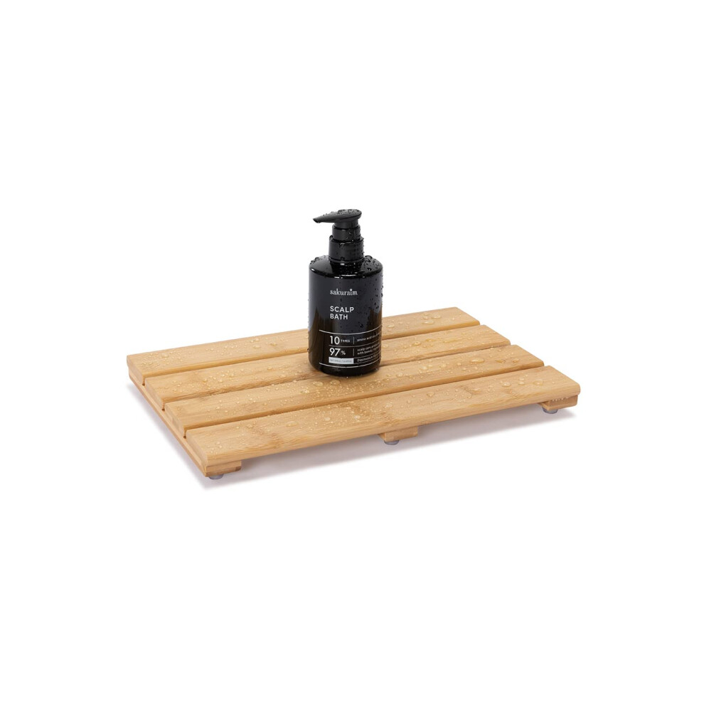 PELYN Mini tapis de bain et douche en bois de bambou pour petite salle de bain Petit tapis de sol de salle de bain en bois de bambou Robuste et f
