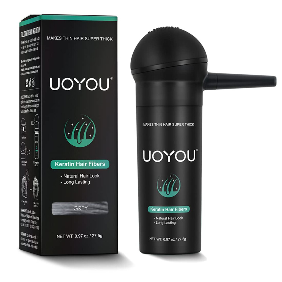 Uoyou Grey Hair Fibers For Thinning Hair 27.5G Bottle With Applicator | Undetectable & Natural Keratin Hair Fibers Concealer For Hair Loss For Men And