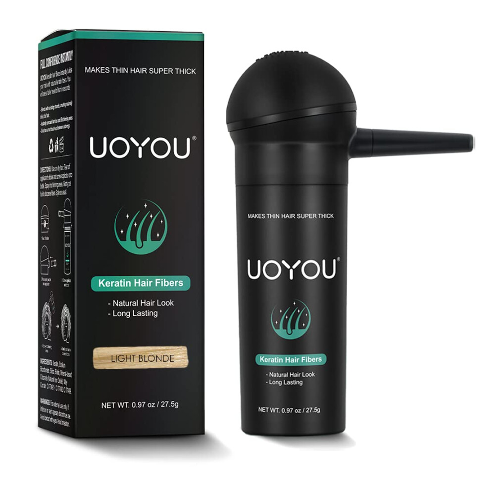 Uoyou Medium Blonde Hair Fibers For Thinning Hair 27.5G Bottle With Applicator | Natural Keratin Hair Fibers Concealer For Hair Loss For Men And Women
