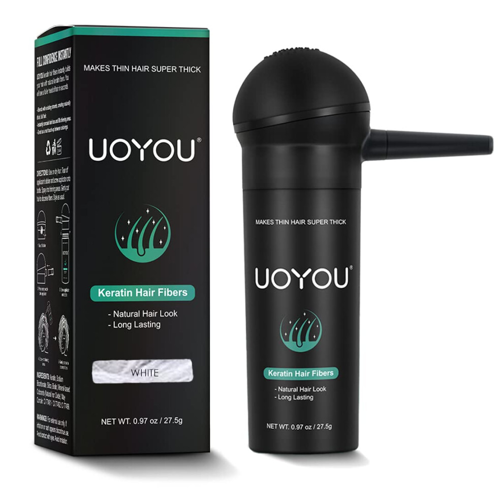 Uoyou White Hair Fibers For Thinning Hair 27.5G Bottle With Applicator | Undetectable & Natural Keratin Hair Fibers Concealer For Hair Loss For Men An