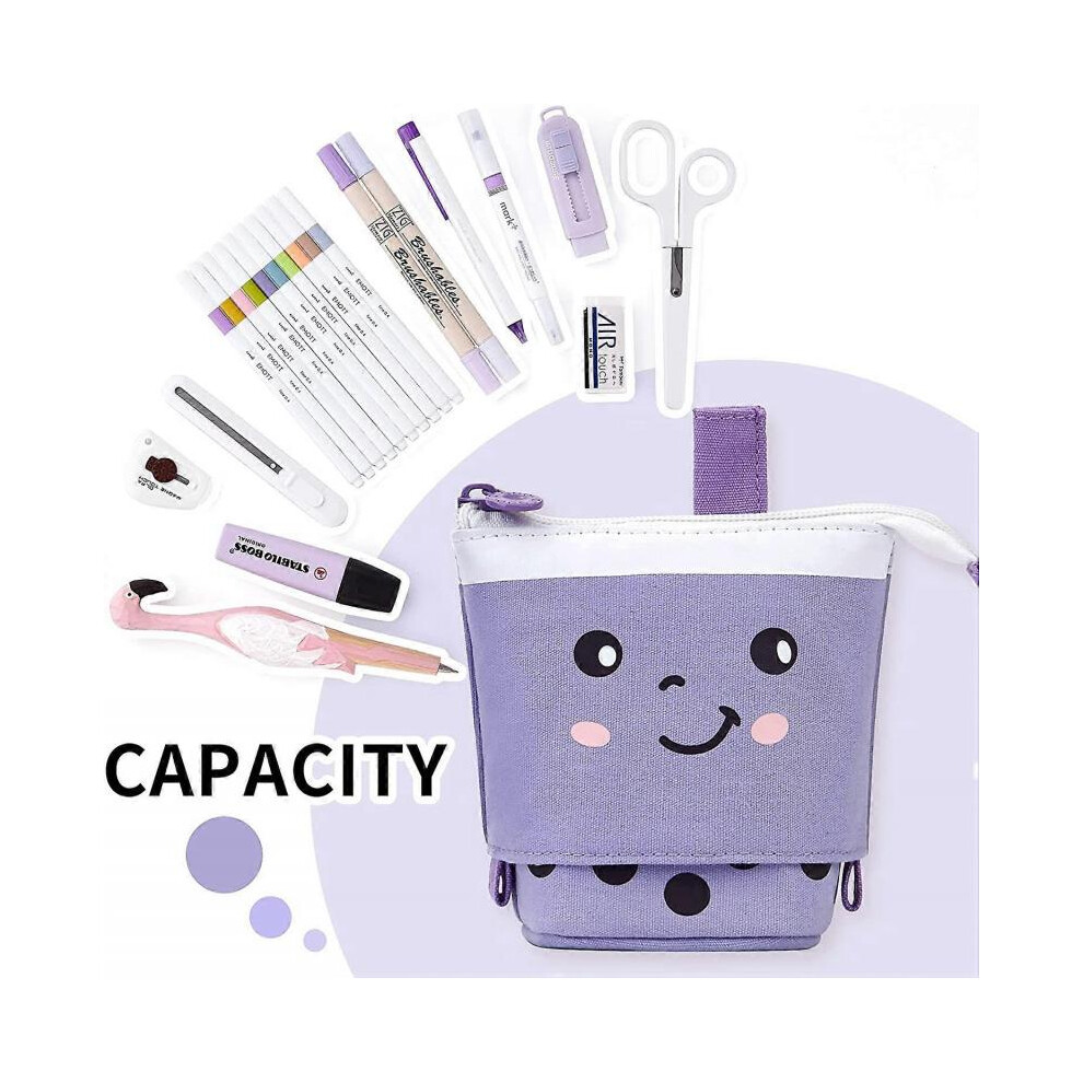 Cute Pencil Case Standing Pen Holder Telescopic Pen Pouch Bag Office Organizer Aesthetic Supply for Girls Boys Student Women Adult