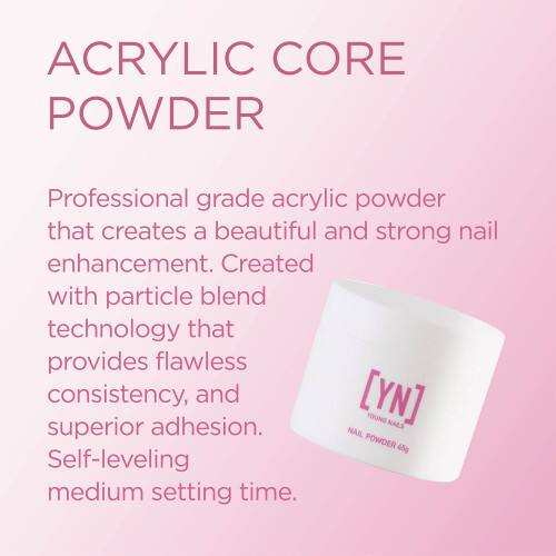 Young Nails Acrylic Core Powder - Αυτοεπιπεδούμενη Πούδρα Νυχιών, Διαφανές Ροζ Λευκό 1