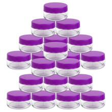 (Quantidade: 20 Peças) Beauticom Frascos Transparentes Redondos 10G/10ML com Tampas Roxas