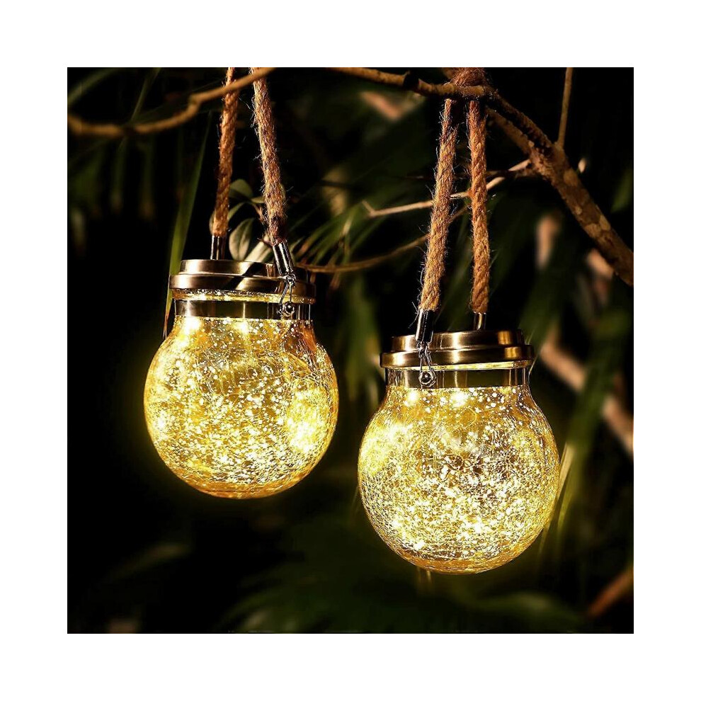 Solar Lanterns Outdoor, 2 Pack Hanging Solar Garden Lanterns with 30 LED Waterproof Solar Lights (Warm White)