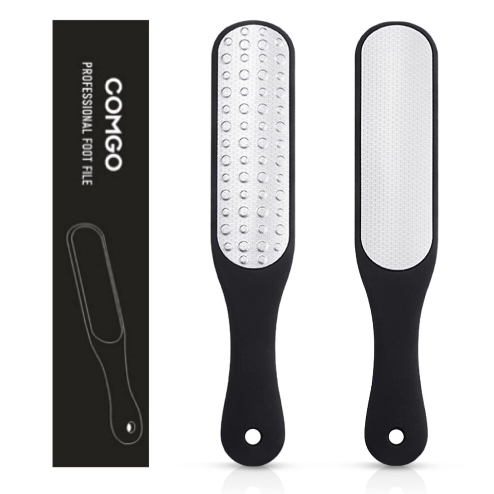 COMGO Metal Pedicure Foot File Callus Remover for Feet (1 Piece) Double-Side Foot Scrubber Foot Scraper for Dead Skin Professional (Black))