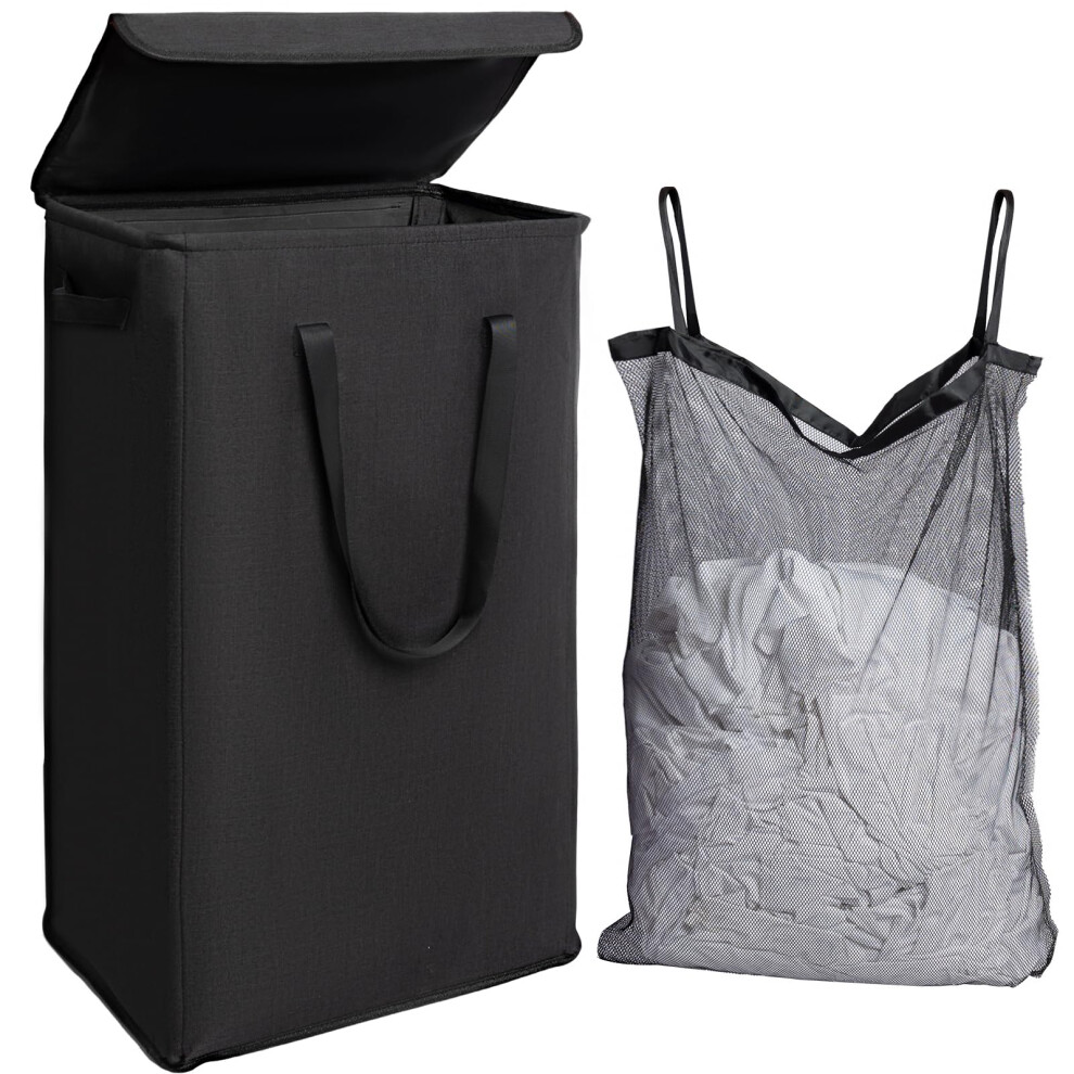 Odonata 75L Slim Laundry Hamper with Lid Large Foldable Laundry Basket with Removable Bag and Handles Tall Collapsible Dirty Clothes Basket Great for