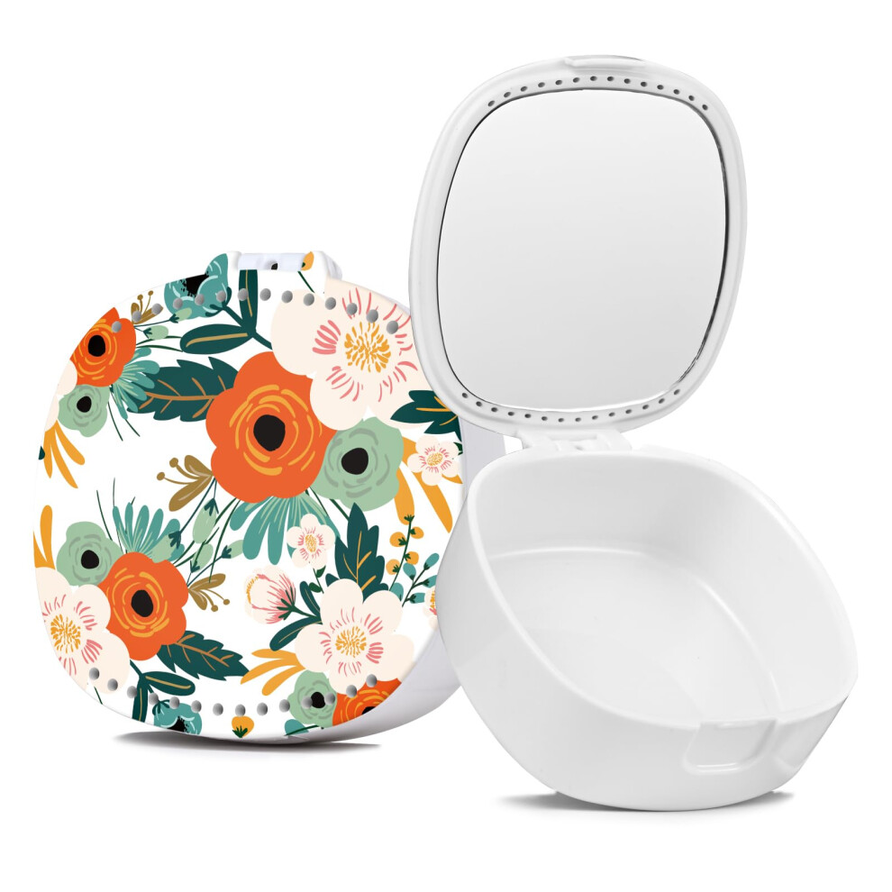Tihywr Orange Retainer Case Mouth Guard Case Denture Case Orthodontic Aligner Case With Mirror And Ventilation Holes Night Guard Case Flower