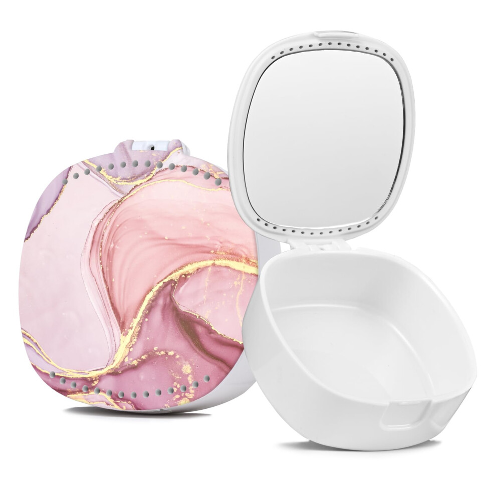 Tihywr Pink Retainer Case With Mirror And Ventilation Holes - Mouth Guard Denture Orthodontic Aligner Night Guard - Marble