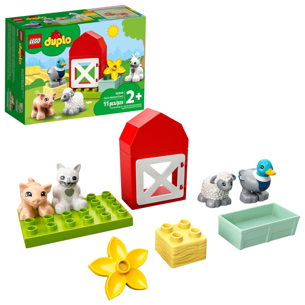 LEGO DUPLO Town Farm Animal Care 10949 Toy for Toddlers Girls and Boys 2 Plus Years Old with Duck Pig Sheep & Cat Figures Early Development Toys