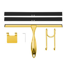 TOOVEM 12 Inch Shower Squeegee for Glass Doors  Window  Bathroom  Car Windshield  Shower Cleaning Tools with S Hook  Square Sticky Hook(Gold)