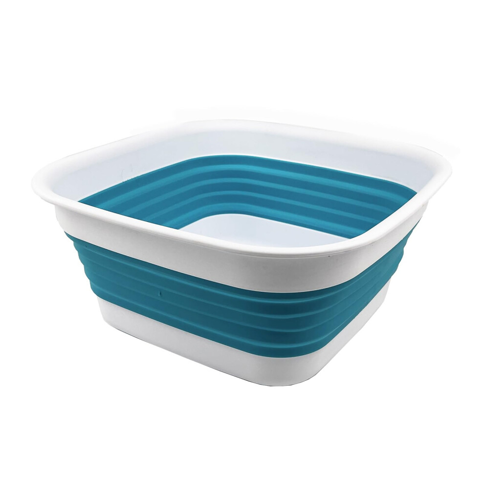Sammart White/Blue 8L (2.1 Gallon) Collapsible Tub - Foldable Dish Tub - Portable Washing Basin - Space Saving Plastic Washtub (/Ceramic Blue)