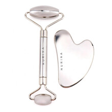 NURINA Pure roestvrijstalen ijsroller Gezichtsroller en Gua Sha-set Dubbelzijdig gezichtsgereedschap Gezichtsmassager Huidverzorgingsset Gua Sha voor
