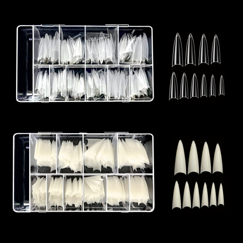 VIVACE 2PACK Φυσικά/Διαυγή Μακριά Στιλέτο 500 Τεχνητά Νύχια Gel (Συνολικά 1000Τips) 10Μεγέθη