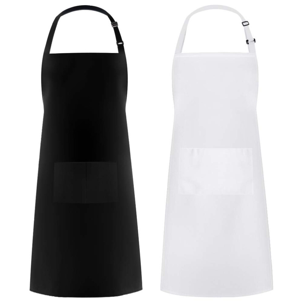 Syntus Confezione Da 2 Bavaglini Regolabili Versione Più Spessa Resistente Alle Gocce D'acqua Con 2 Tasche, Grembiuli Da Cucina Per Donne Uomini Chef, Bianco E Nero-image