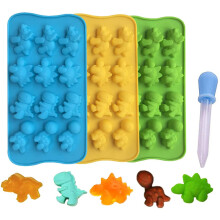KRLIFCSL Snoepvormen IJsblokjesvormen Chocoladevormen Siliconen vormen inclusief 3 dinosaurussen voor het maken van ijsgelei Chocoladezeep Pack van 3