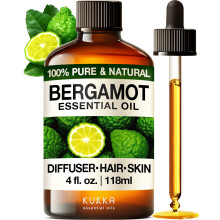 Kukka Bergamot Essential Oil for Diffuser and Skin - 4 Fl Oz - 100% Pure Natural Bergamot Oil for Aromatherapy  Hair Shampoo  Bath Bomb & Soap Making
