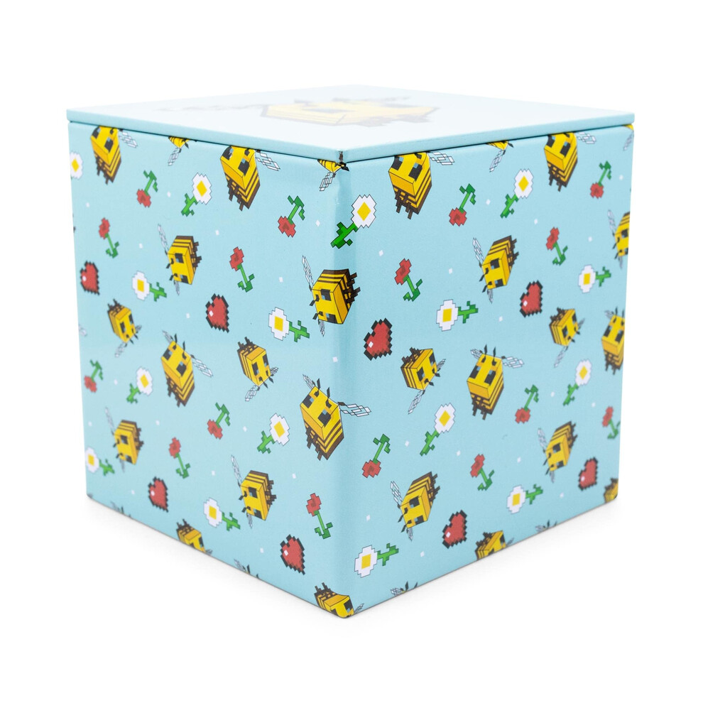 Photos - Other Furniture Minecraft Bee Pattern 4-Inch Tin Storage Box Cube Organizer with Lid | Basket Container Cubby Cube Closet Organizer Home Dec