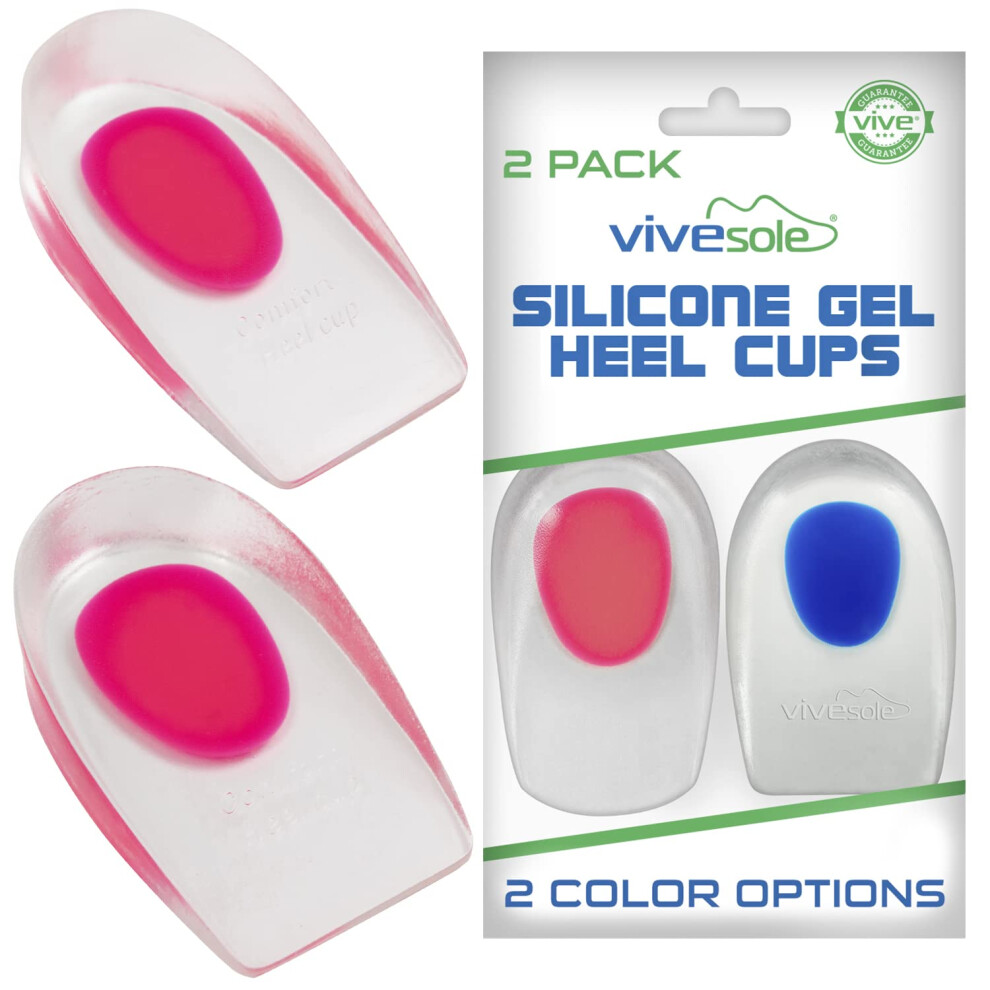 Vivesole Gel Heel Cups (Pair) - Silicone Cushion Insert Pads For Pain Relief Plantar Fasciitis Heel Spurs Shoes Achilles Treatment - Foot Comfort