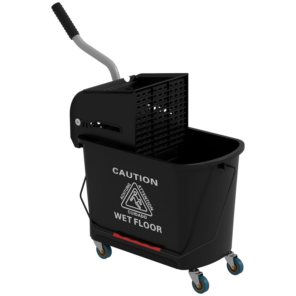 HOMCOM Mop Bucket with Wringer on Wheels for Floor Cleaning  21 Quart  Separate Dirty and Clean Water  Black