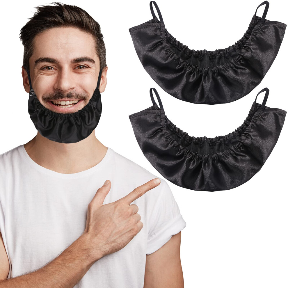 MIKIMIQI Lot de 2 bandanas     barbe pour homme Taille XL Bavoir     barbe noir Couvre-barbe en satin doux et soyeux Tablier de protection pour poils