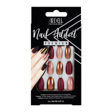 Ardell Nail Addict Premium kunstnagelset Lange lengte doodskistvormige bordeauxrode Cateye met iriserende en roze accenten 24 druk op nagels voor een