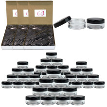 Beauticom 5G/5ML ronde doorzichtige potten met zwarte deksels voor kralen edelstenen glitterbedels kleine kunst- en handwerkartikelen (aantal: 200 st