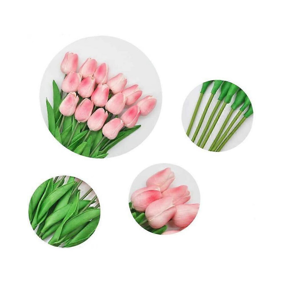 Artificial PU Tulips 10Pcs Real Touch Fake Flower Arrangement Bouquets for Home Office Wedding Decoration (Pink)