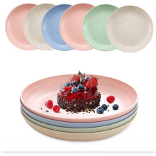 6 Inch Wheat Straw Deep Dinner Plates - Microwave and Dishwasher Safe, Unbreakable Sturdy Plastic Dinner Plates 12pcs