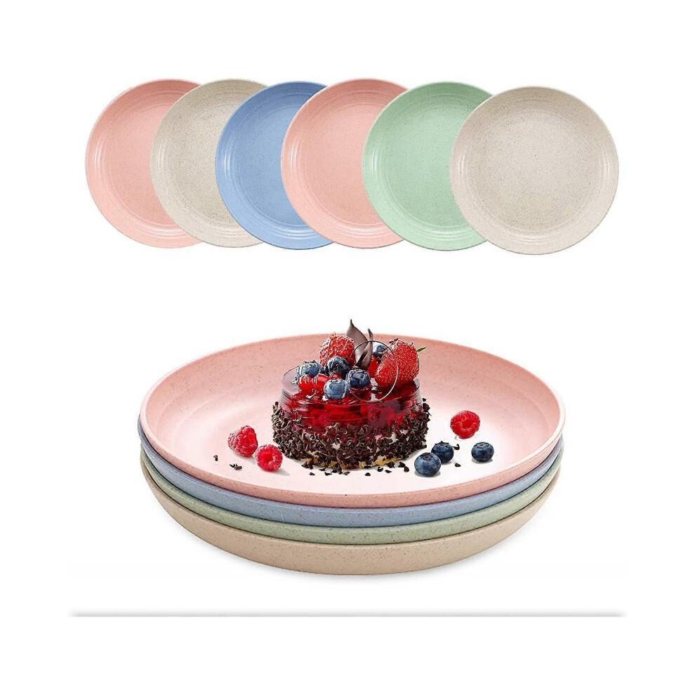 6 Inch Wheat Straw Deep Dinner Plates - Microwave and Dishwasher Safe, Unbreakable Sturdy Plastic Dinner Plates 12pcs