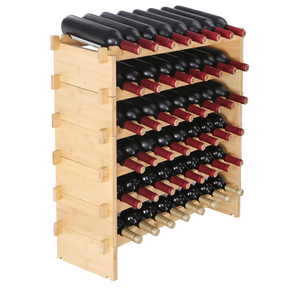 VEVOR Stackable Modular Wine Rack  6-Tier 48 Bottles  Freestanding Wines Holder Display Shelf  Solid Bamboo Wood Storage Racks  Wobble-Free Shelves fo