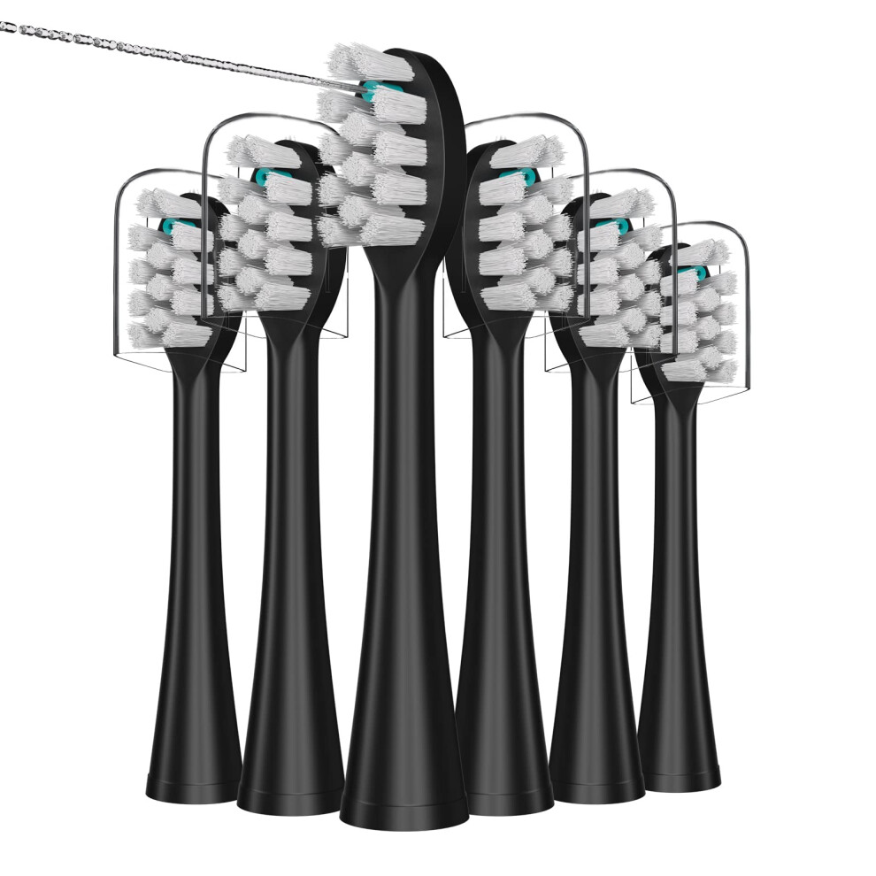 Replacement Flossing Toothbrush Heads with Covers for waterpik Sonic Fusion SF01/SF02 and Sonic Fusion 2.0 SF03/SF04 6 Count Black