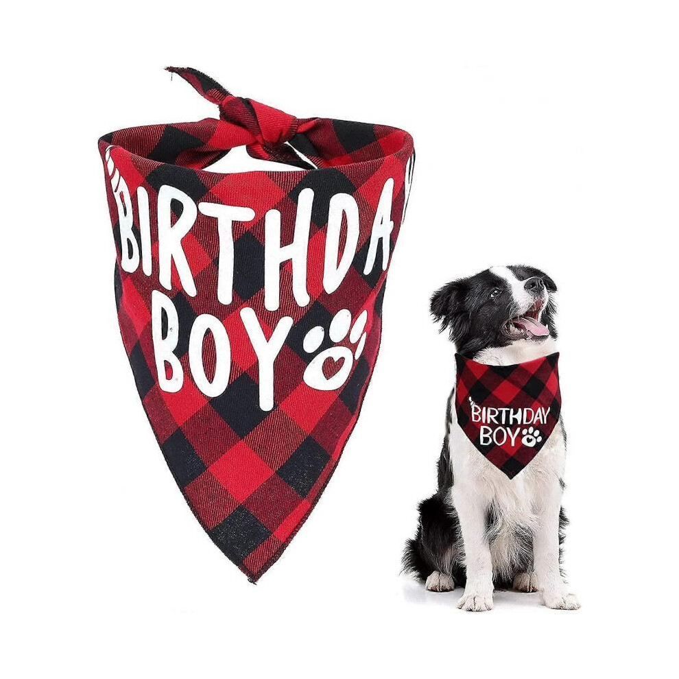 Birthday bandana for dogs, triangular checked scarf for pets, party supplies for dogs and cats.