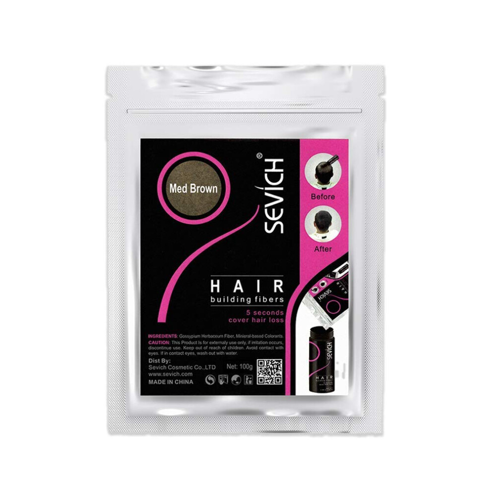 Sevich Hair Fibers For Thinning Hair, Hair Building Fibers Instantly Thicker & Fuller Look,Hair Powder For Men & Women 100G Medium Brown