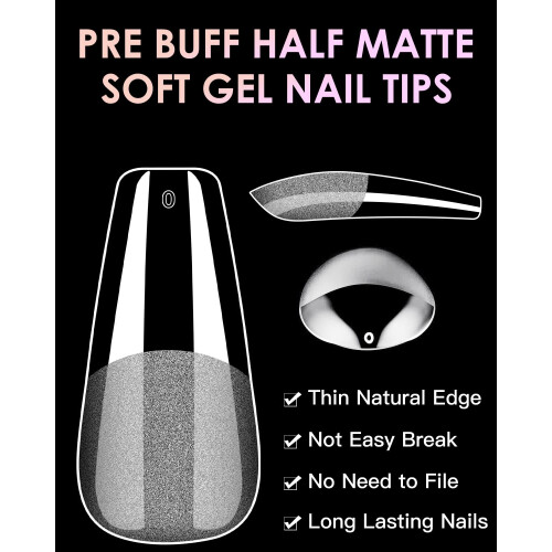 Μαλακές Gel Άκρες Νυχιών Μεσαίου Coffin, 120PCS Προετοιμασμένες Άκρες Νυχιών BORNBYME 1