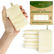 Natuurlijke Loofah-sponzen voor gerechten, 6 stuks - Composteerbare Loofah- en cellulosekeukensponzen - Plasticvrije schotelsponzen Keuken met katoen